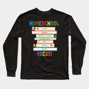 Homeschool Rocks Dabbing Unicorn Fox Turtle Education Books Long Sleeve T-Shirt